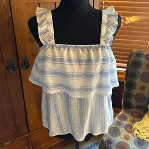 Crave Fame Blue and White Ruffle Tank Top Size Small